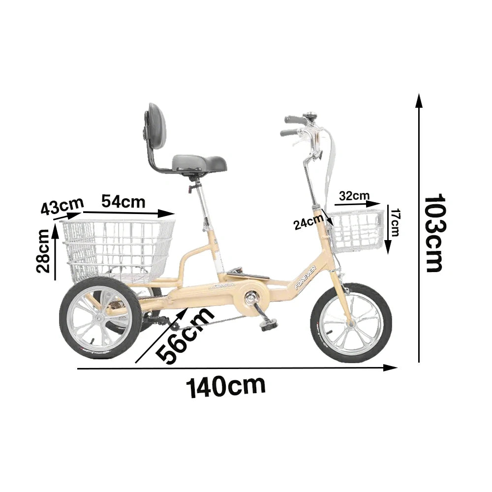 VOLTUS 14" Tricycle Lightweight Aluminum Alloy Frame 135kg Max Load Waterproof Bottom Bracket Large Storage Baskets - Yellow