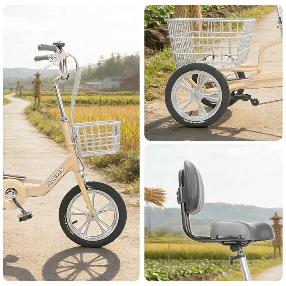 VOLTUS 14" Tricycle Lightweight Aluminum Alloy Frame 135kg Max Load Waterproof Bottom Bracket Large Storage Baskets - Yellow