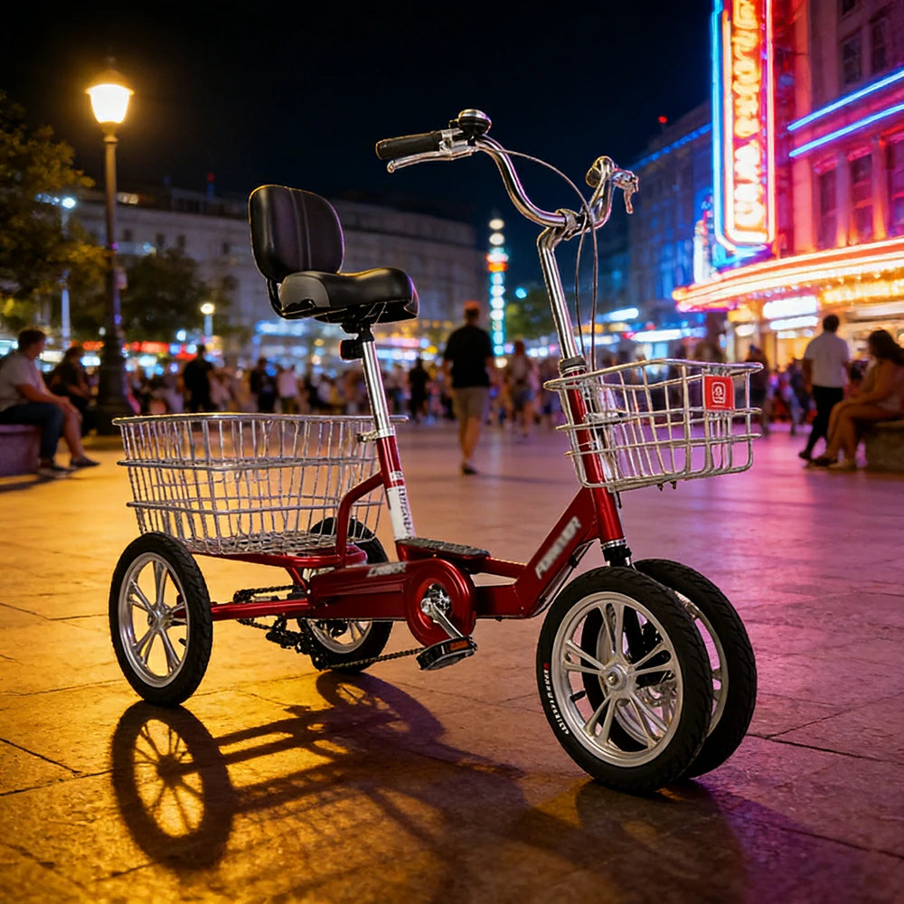 VOLTUS 14" Tricycle Dual Front-Wheel Design Lightweight Aluminum Alloy Frame 135kg Max Load Waterproof Bottom Bracket Large Storage Baskets - Red