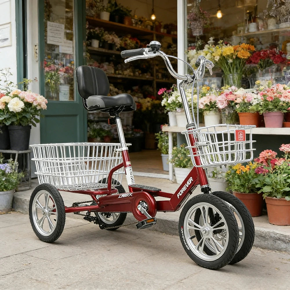 VOLTUS 14" Tricycle Dual Front-Wheel Design Lightweight Aluminum Alloy Frame 135kg Max Load Waterproof Bottom Bracket Large Storage Baskets - Red