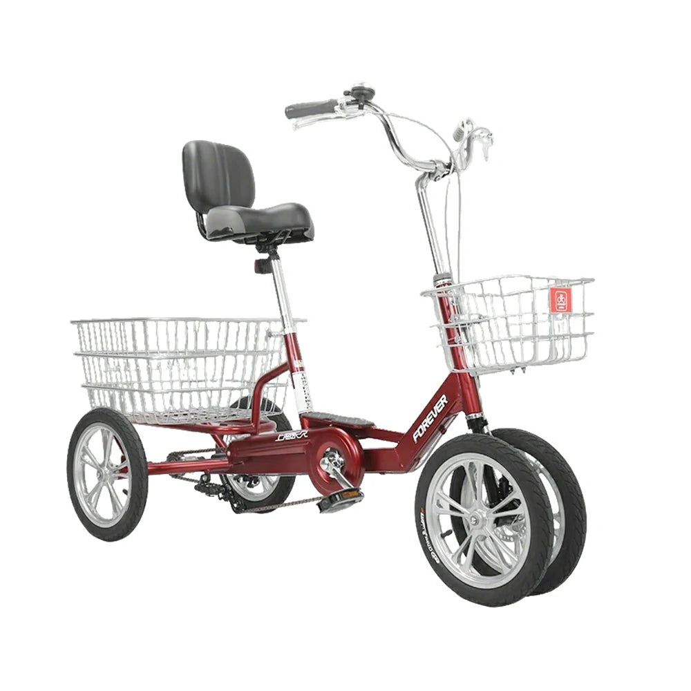 VOLTUS 14" Tricycle Dual Front-Wheel Design Lightweight Aluminum Alloy Frame 135kg Max Load Waterproof Bottom Bracket Large Storage Baskets - Red