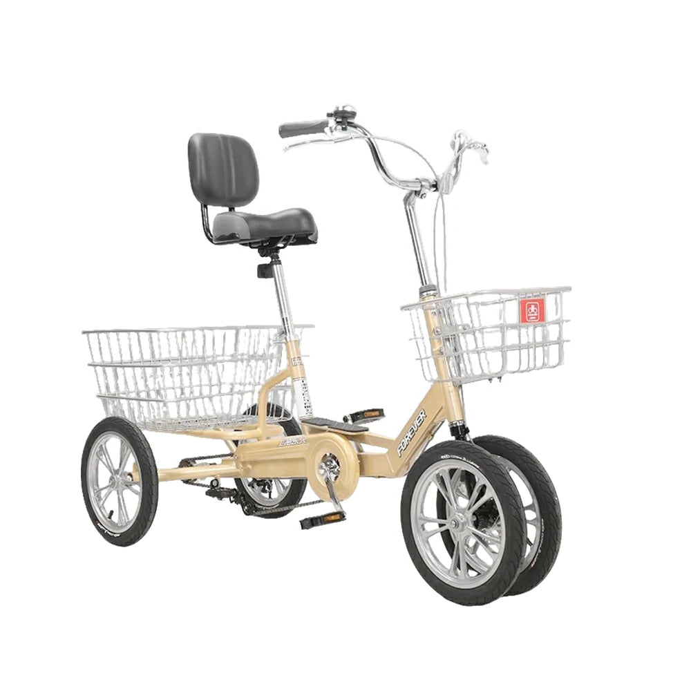 VOLTUS 14" Tricycle Dual Front-Wheel Design Lightweight Aluminum Alloy Frame 135kg Max Load Waterproof Bottom Bracket Large Storage Baskets - Yellow