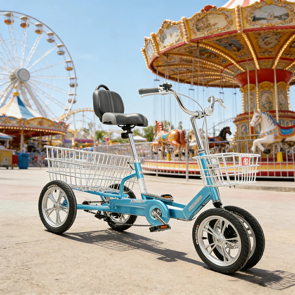 VOLTUS 14" Tricycle Dual Front-Wheel Design Lightweight Aluminum Alloy Frame 135kg Max Load Waterproof Bottom Bracket Large Storage Baskets - Blue