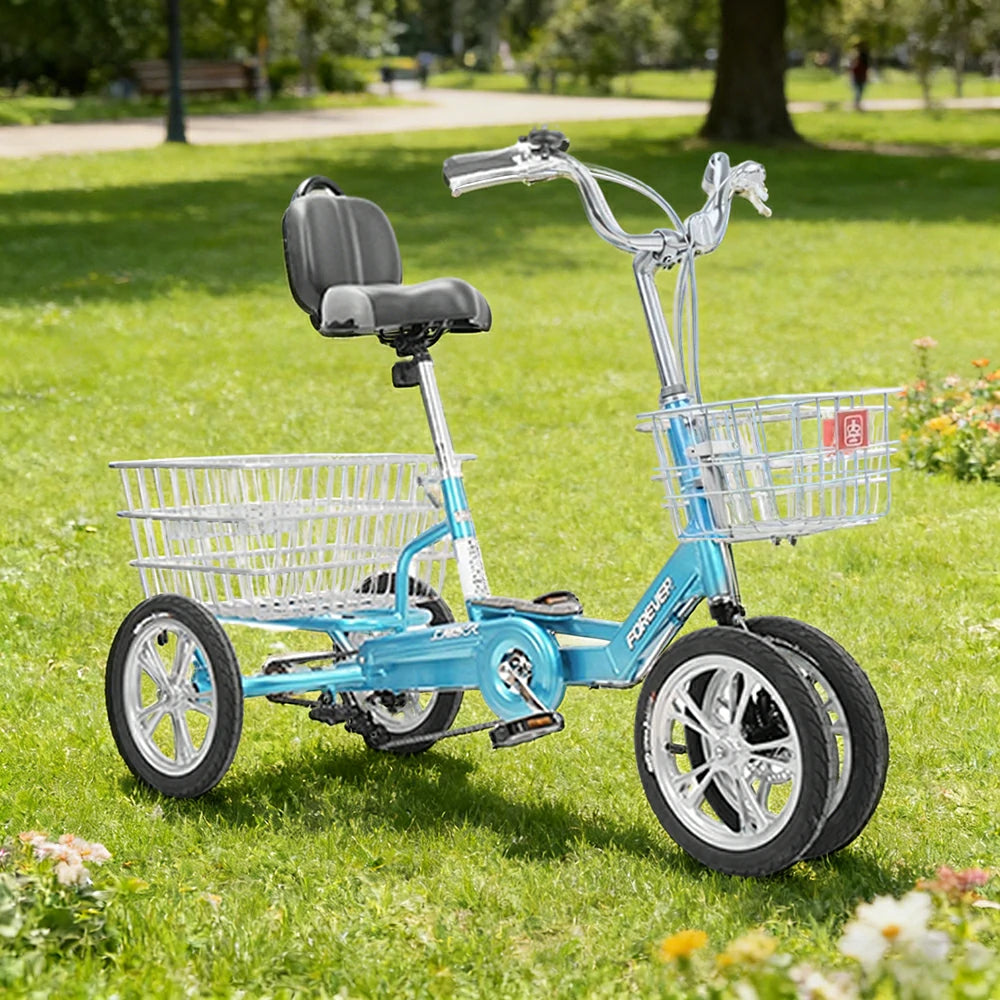 VOLTUS 14" Tricycle Dual Front-Wheel Design Lightweight Aluminum Alloy Frame 135kg Max Load Waterproof Bottom Bracket Large Storage Baskets - Blue