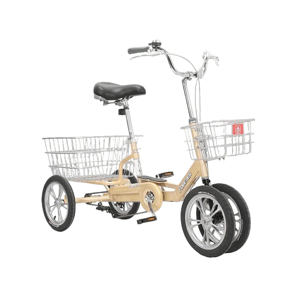 VOLTUS 14" Tricycle Dual Front-Wheel Design High-Strength Steel Frame 135kg Max Load Waterproof Bottom Bracket Large Storage Baskets - Yellow