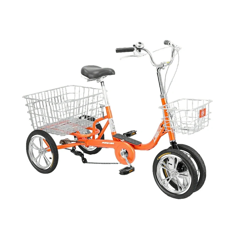VOLTUS 14" Tricycle Dual Front-Wheel Design High-Strength Steel Frame 135kg Max Load Waterproof Bottom Bracket Large Storage Baskets - Orange