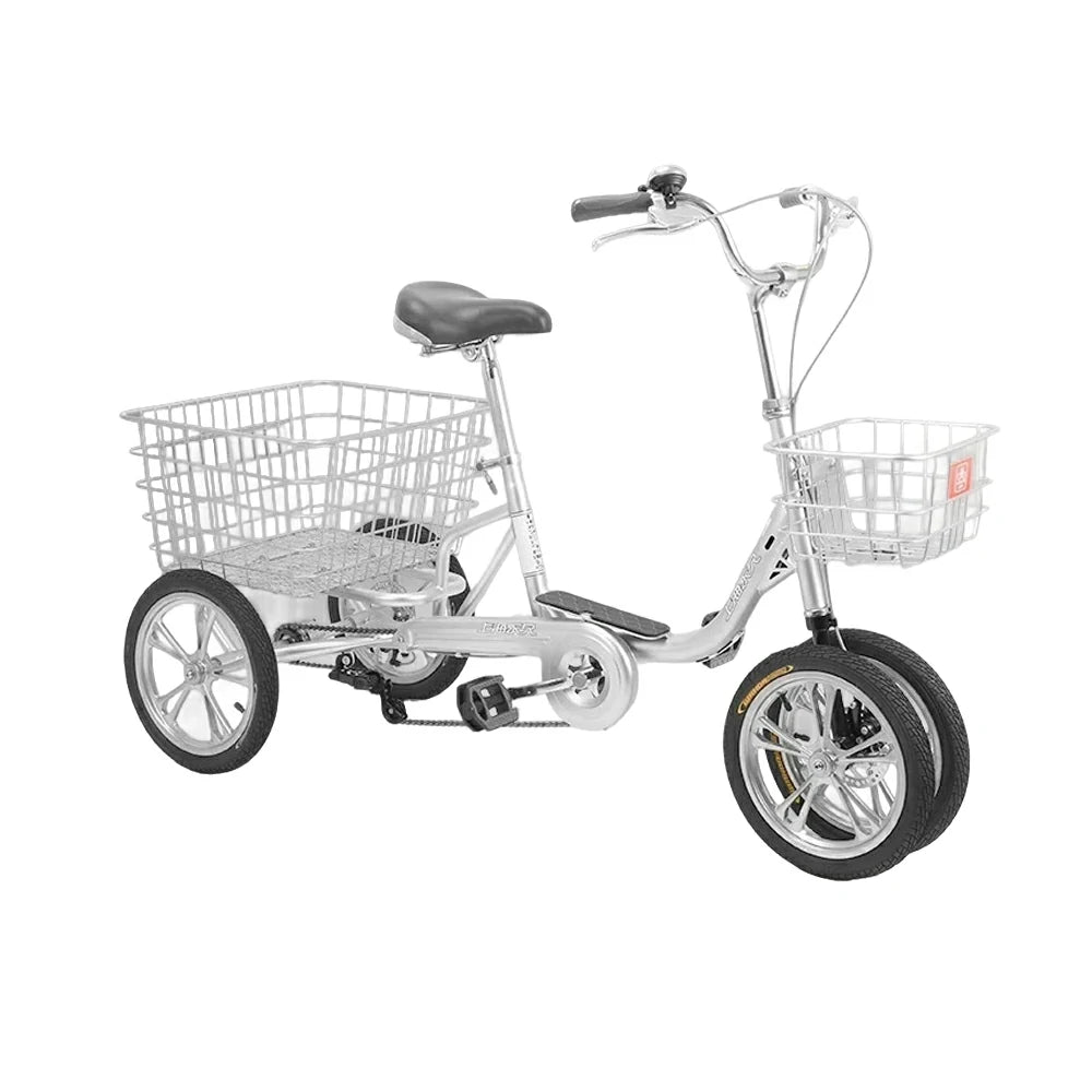 VOLTUS 14" Tricycle Dual Front-Wheel Design High-Strength Steel Frame 135kg Max Load Waterproof Bottom Bracket Large Storage Baskets - Silver