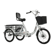 VOLTUS Tricycle High-Strength Steel Frame 135kg Max Load Shimano 6-Speed Adjustable Saddle Large Rear Basket - Silver
