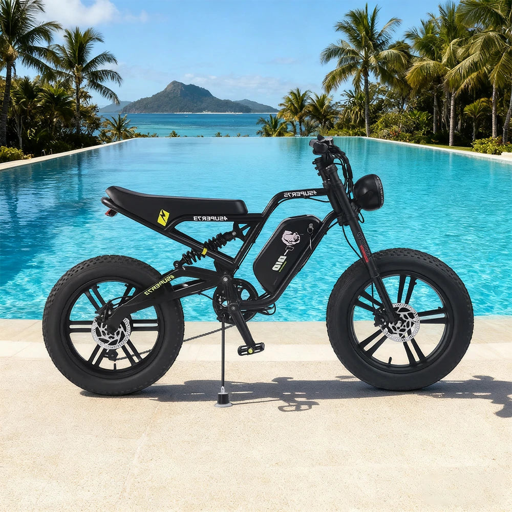 VOLTUS Z05 Electric Bike 48V13Ah 500W Fat Tyre Retro-Style E-Bike Enhanced Suspension & Steel Frame - Black