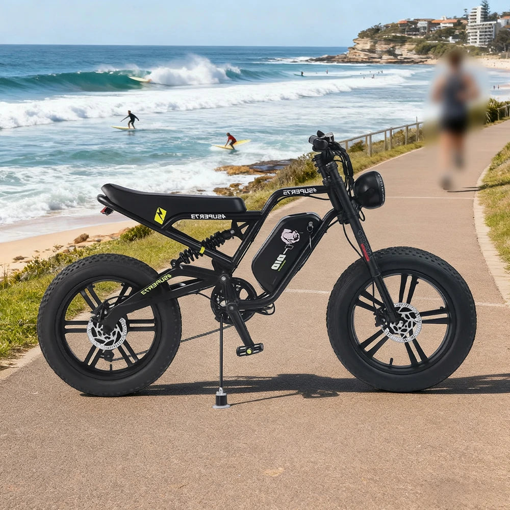 VOLTUS Z05 Electric Bike 48V13Ah 500W Fat Tyre Retro-Style E-Bike Enhanced Suspension & Steel Frame - Black