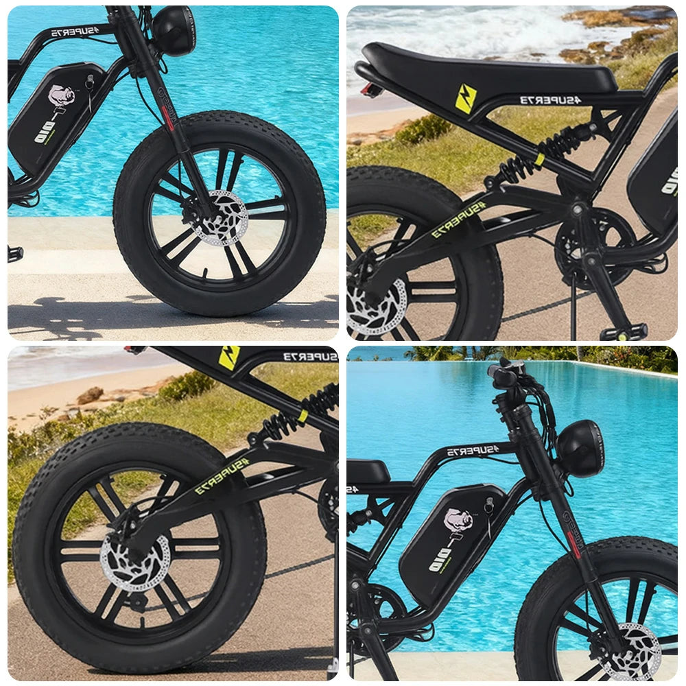 VOLTUS Z05 Electric Bike 48V13Ah 500W Fat Tyre Retro-Style E-Bike Enhanced Suspension & Steel Frame - Black