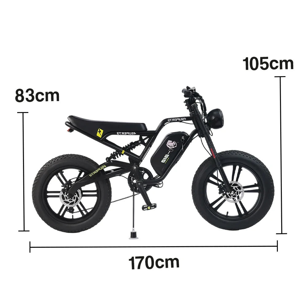 VOLTUS Z05 Electric Bike 48V13Ah 500W Fat Tyre Retro-Style E-Bike Enhanced Suspension & Steel Frame - Black