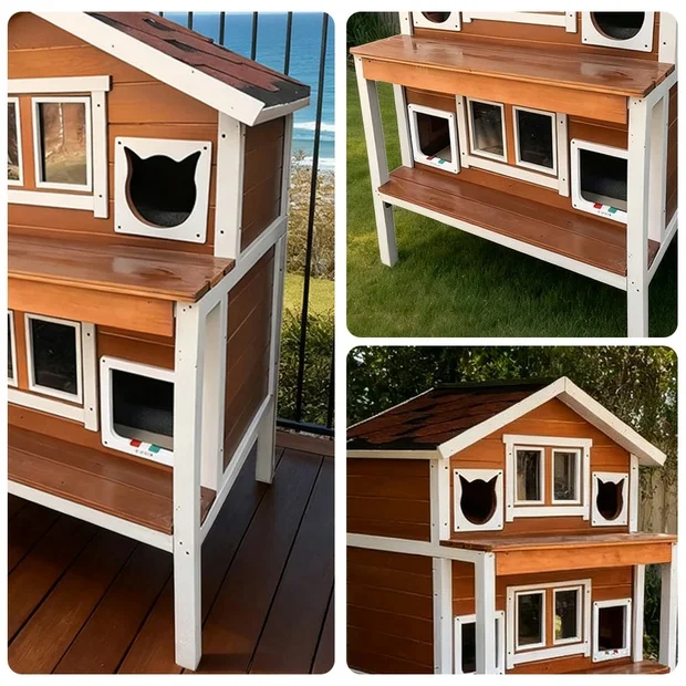 PAWORA Outdoor Cat House – Weatherproof Wooden Shelter for All Seasons, Sturdy Fir Frame, Waterproof Roof, Scratch Resistant Finish - Wood