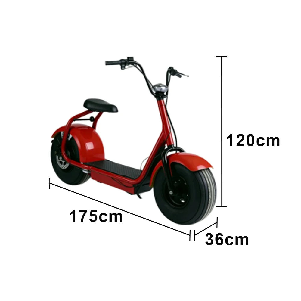 AKEZ Harley Electric Bike 60V 20A 1500W/2000W Brushless Motor, Lithium Battery, 8-inch Vacuum Tyres, Molded Footboard, Hydraulic Brake - Red Cruise at 25km/h - Unlock More Power (Details Inside)*