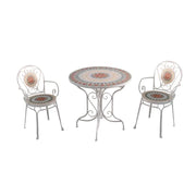 SOLARA 65/80cm Outdoor Table and 2 Chairs Set - Weather Resistant Patio Table with Mosaic Tile Top and Heavy Duty Steel Frame - White