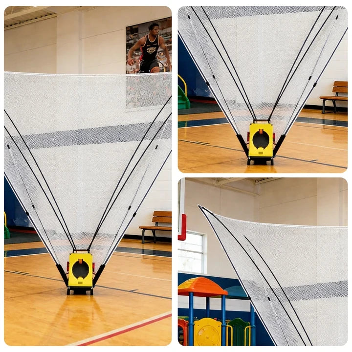 DUNK MASTER Portable Basketball Shooting Machine - Foldable Mobile Design, Reinforced Steel Frame, Silent Wheels for Multi-Surface Use - Yellow