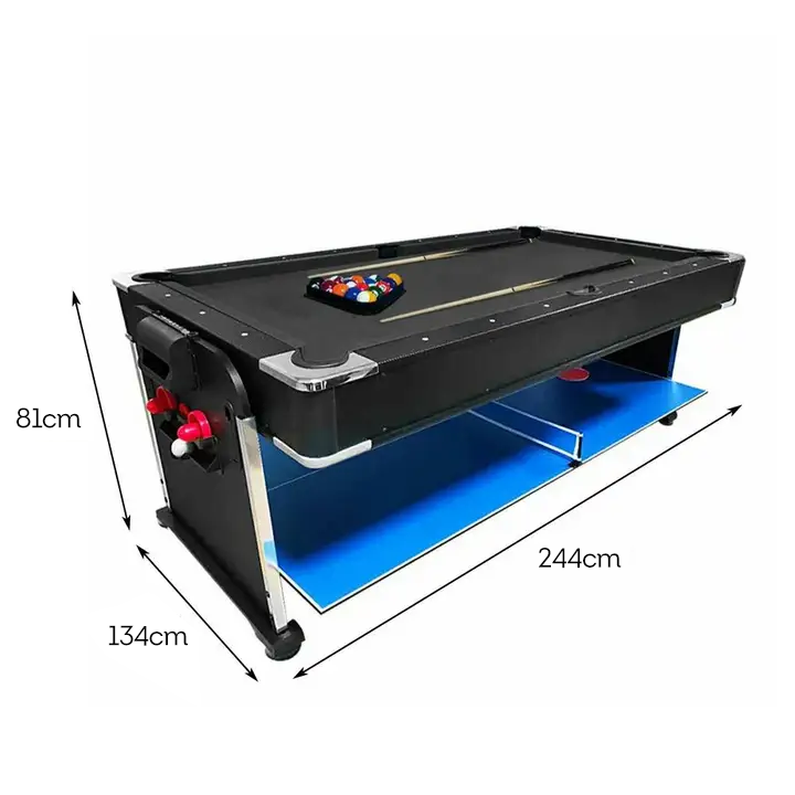 VERSA 4-IN-1 8FT Convertible Table Air Hockey, Pool Billiards, Dining, and Table Tennis for Billiard Game Rooms with Free Accessories - Black Felt