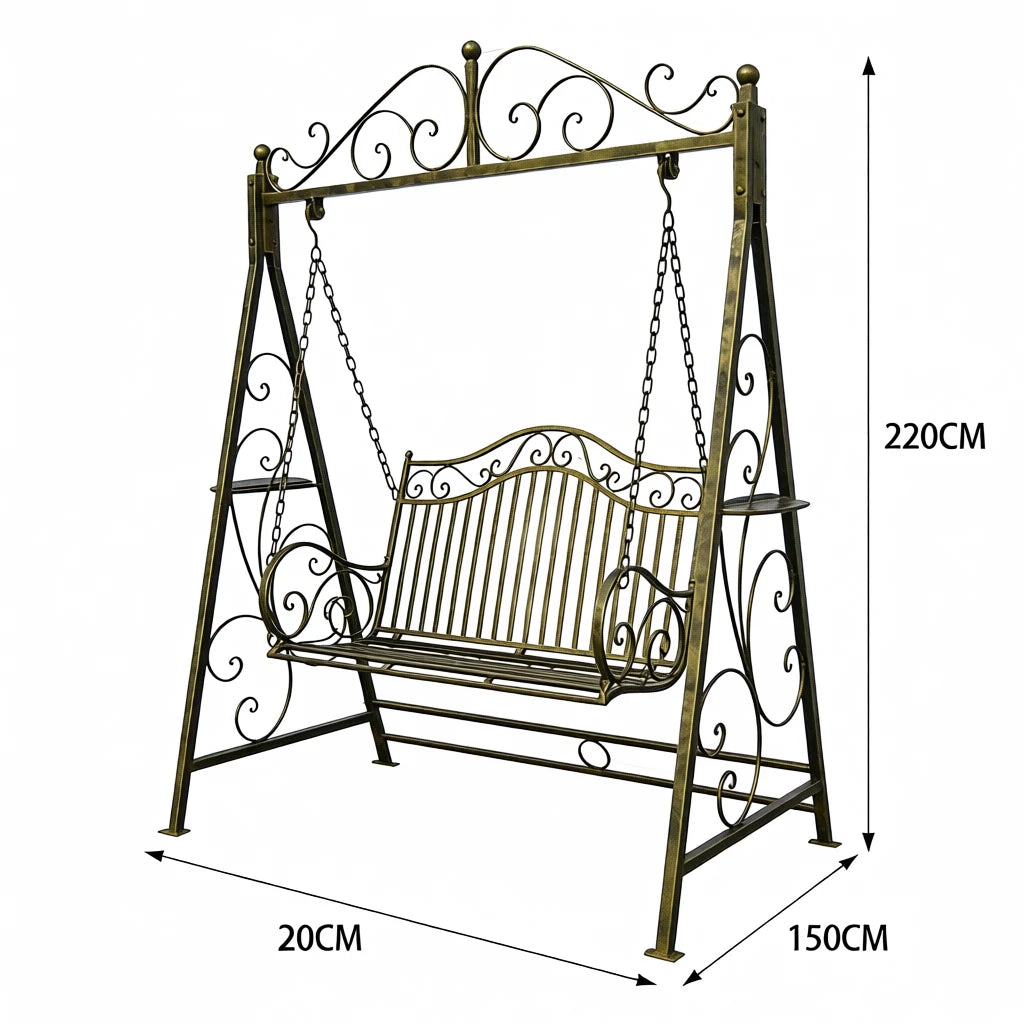 SOLARA YY02B 150cm Wrought Iron Garden Swing Chair – Black/White/Red/Green Straight Backrest Outdoor Use