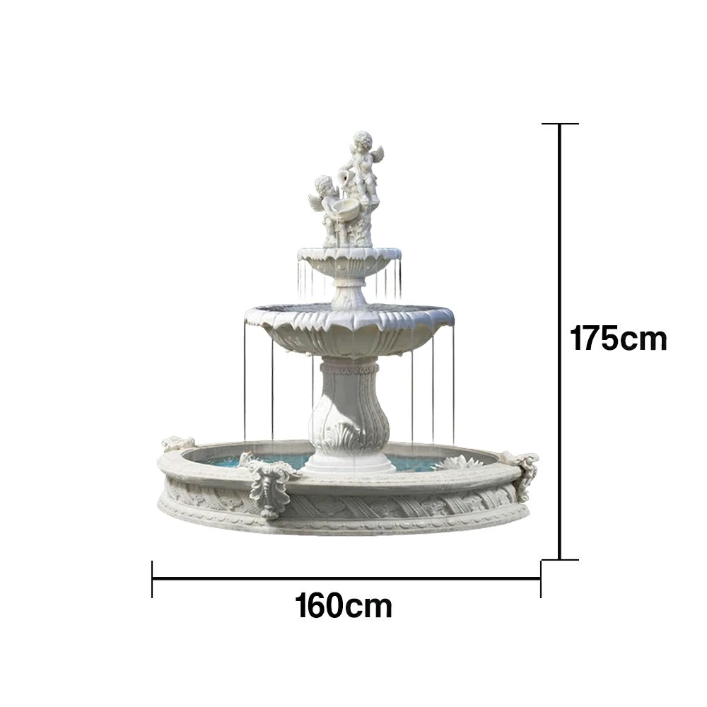 SOLARA Natural Sandstone Outdoor Fountain with 1.6m Fish Pond, Continuous Flow Pump, Natural Stone Grain, Tranquil Garden Feature