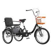 VOLTUS 20 Inches Suspension Fork Foldable 3 Wheels Bike W/ Basket Widened Seat Adult Tricycle