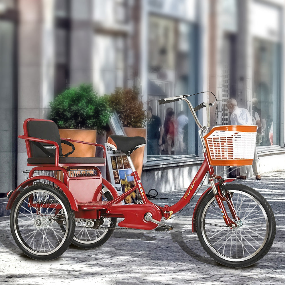 VOLTUS 20 Inches Suspension Fork Foldable 3 Wheels Bike W/ Basket Widened Seat Adult Tricycle