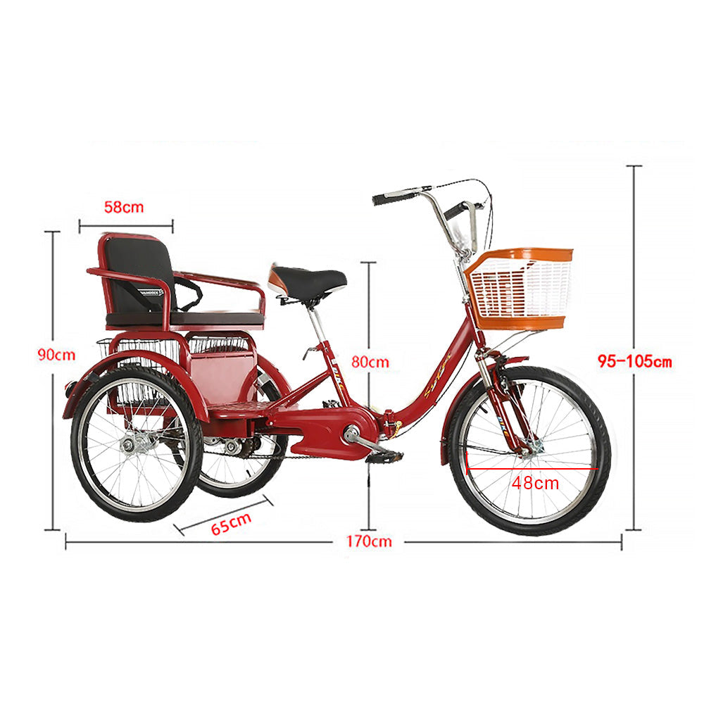 VOLTUS 20 Inches Suspension Fork Foldable 3 Wheels Bike W/ Basket Widened Seat Adult Tricycle