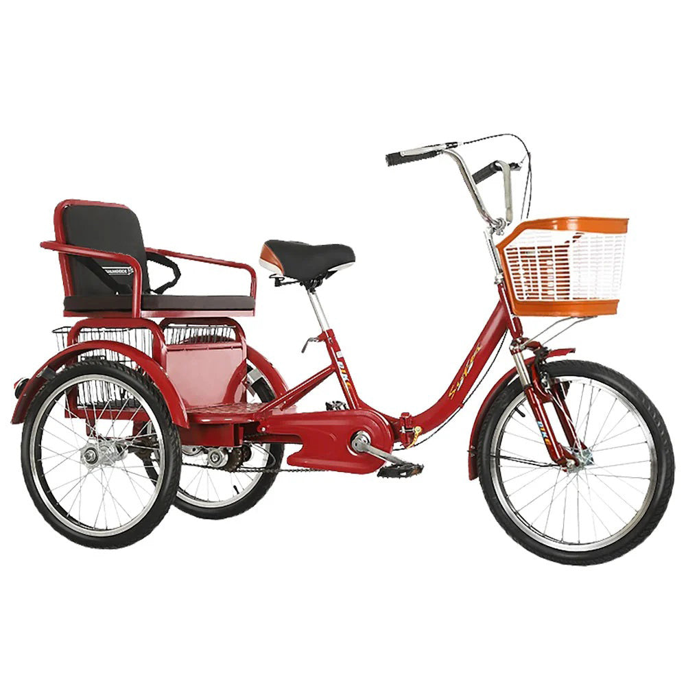 VOLTUS 20 Inches Suspension Fork Foldable 3 Wheels Bike W/ Basket Widened Seat Adult Tricycle