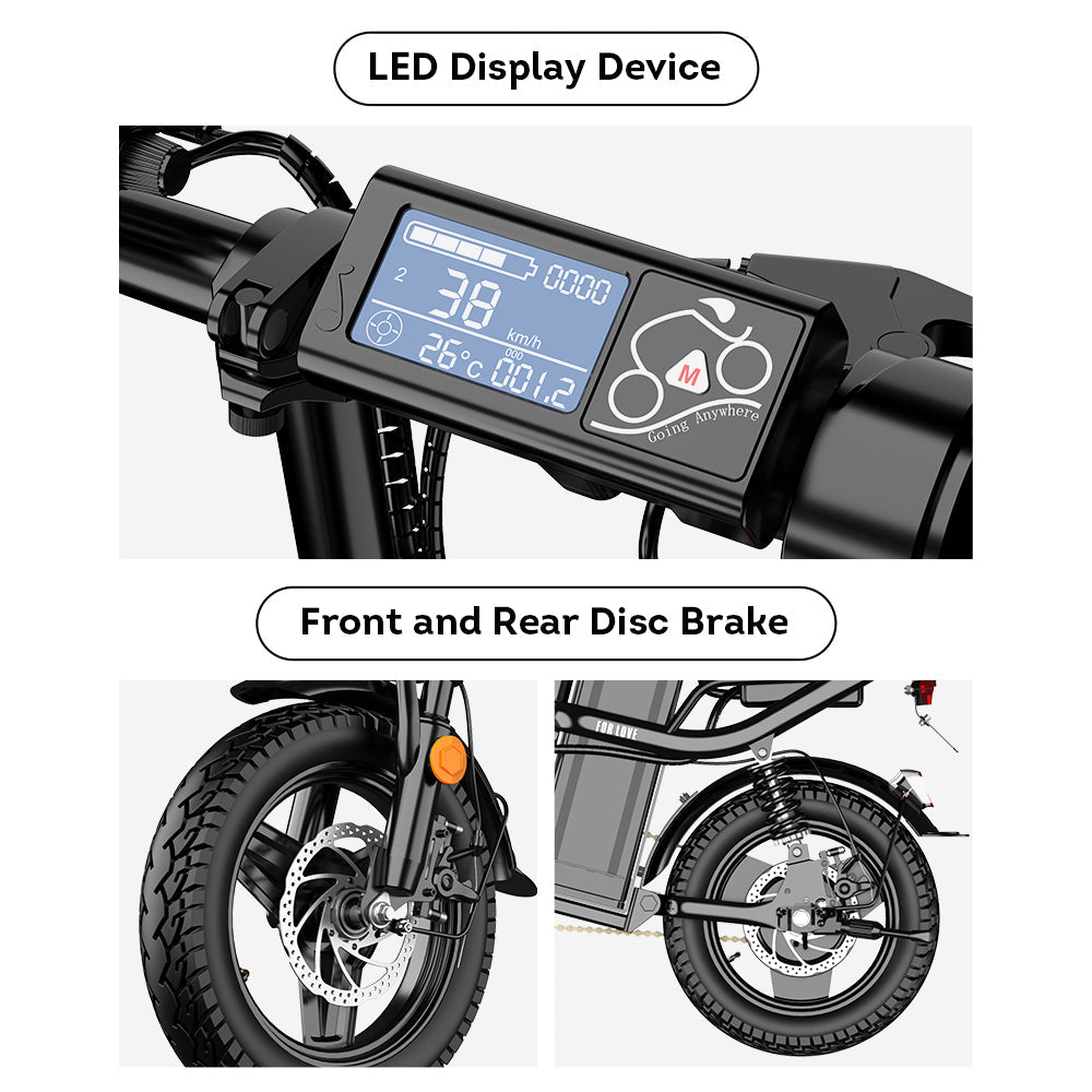 VOLTUS ESBIKE-11 400W 48V 10AH Foldable Electric Bike LED Display Device - Black