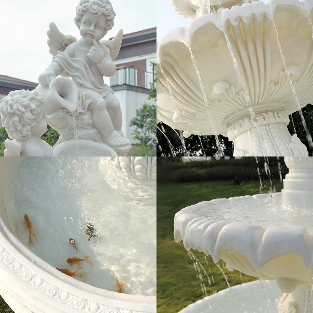 SOLARA Angel 3 Tier Garden Sandstone Water Feature Outdoor Garden, Backyard Water Fountain - Beige