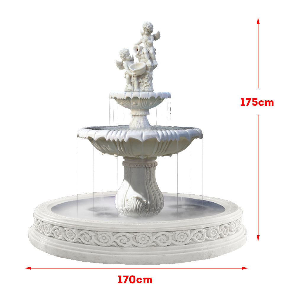 SOLARA Angel 3 Tier Garden Sandstone Water Feature Outdoor Garden, Backyard Water Fountain - Beige