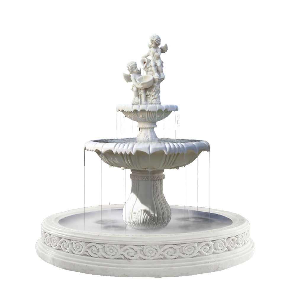 SOLARA Angel 3 Tier Garden Sandstone Water Feature Outdoor Garden, Backyard Water Fountain - Beige