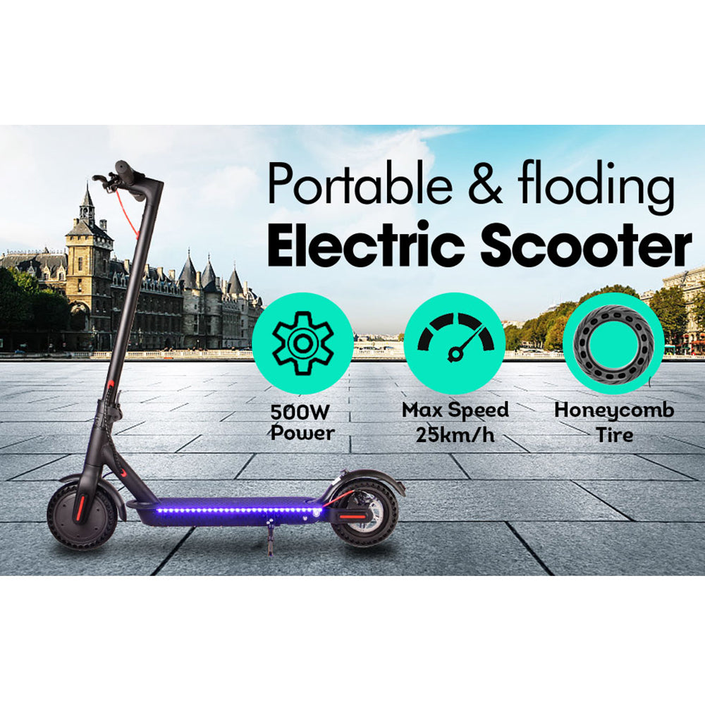 M365 Blue LED Strip Electric Scooter Foldable Motorised Scooter Honeycomb Tires With Shock Absorber A11E - Black