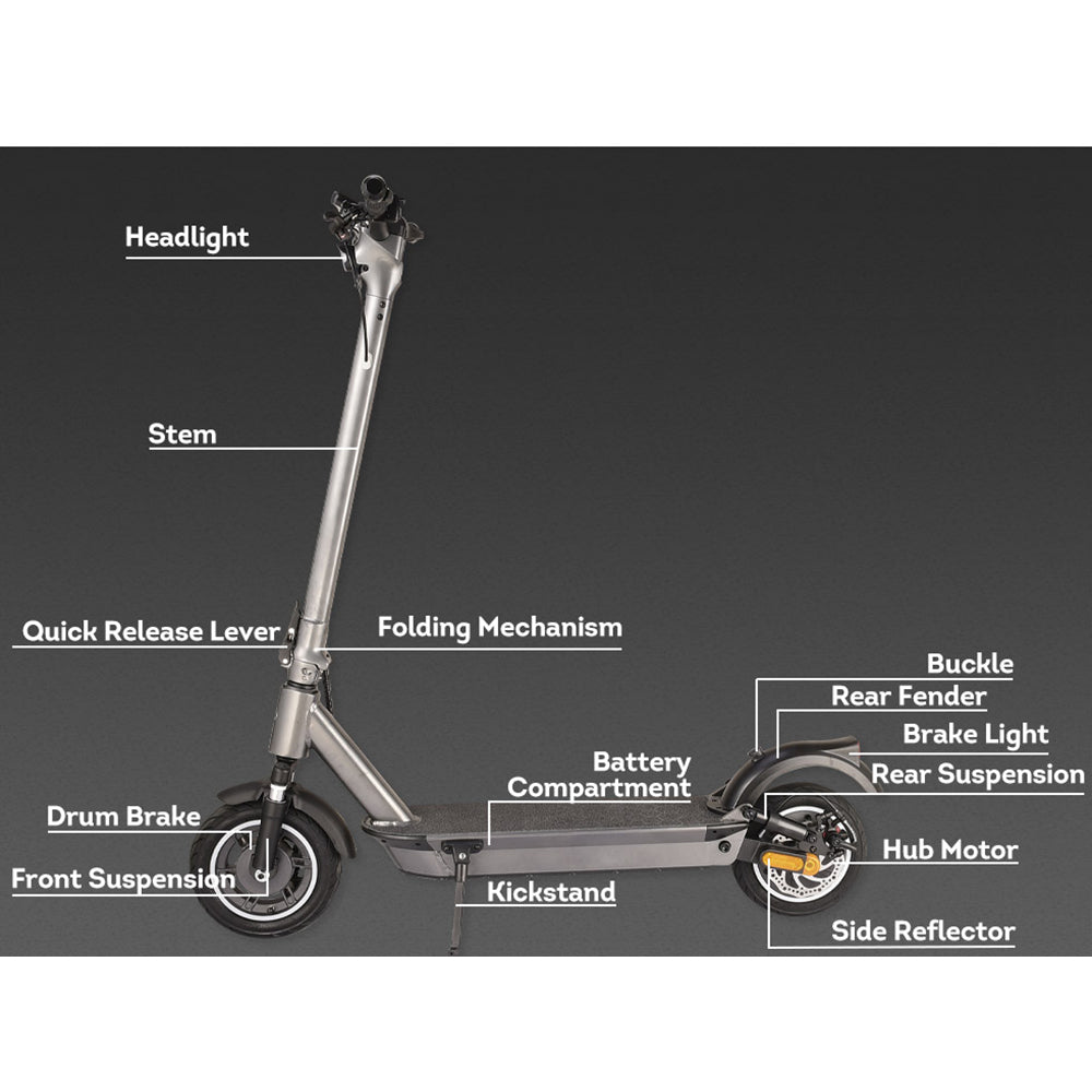 GLIDER A3C 1000W 48V 12.5AH Electric Scooter Foldable Portable E-Scooter - Titanium Grey