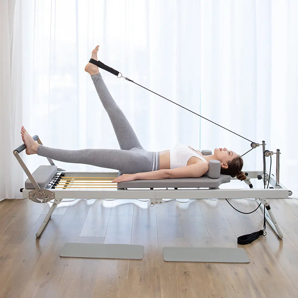 FLEXIO Multi-purpose Foldable Steel Frame Pilates Reformer Pilates Tables - Beige Home Gym