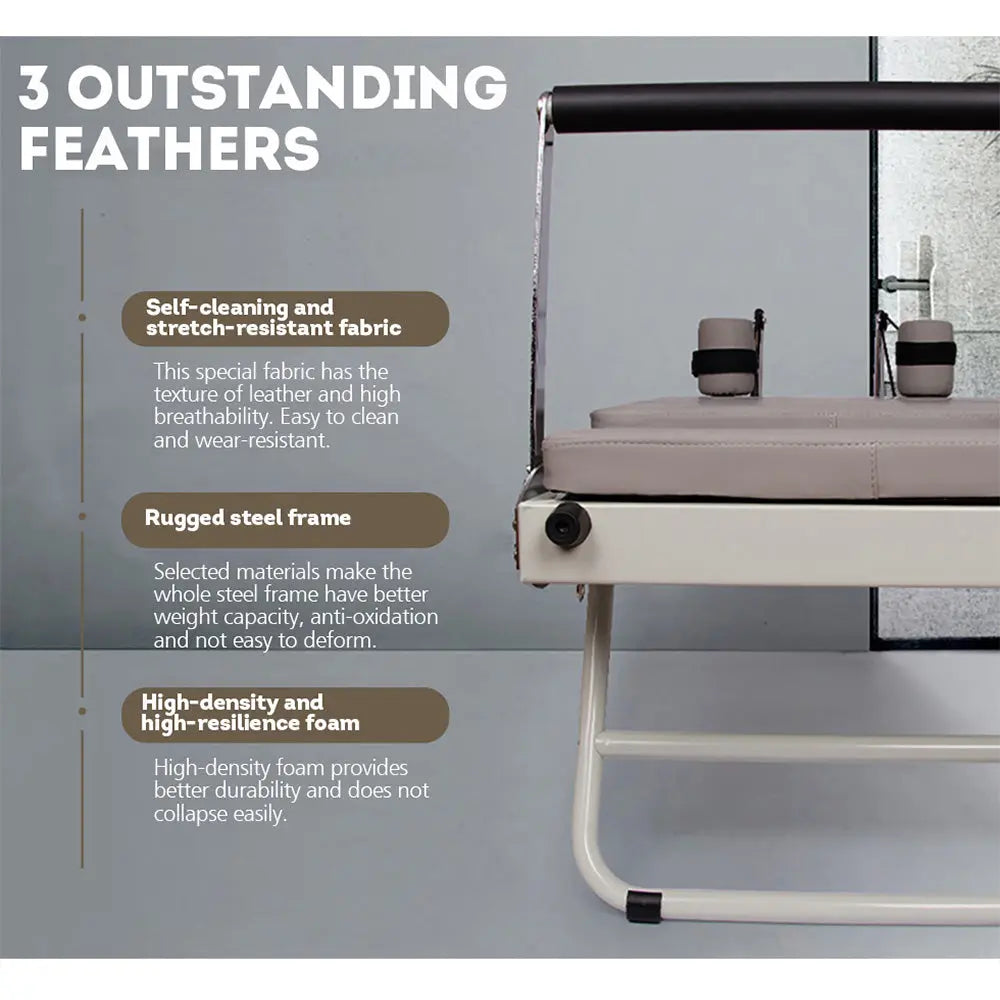 FLEXIO Multi-purpose Foldable Steel Frame Pilates Reformer Pilates Tables - Beige Home Gym