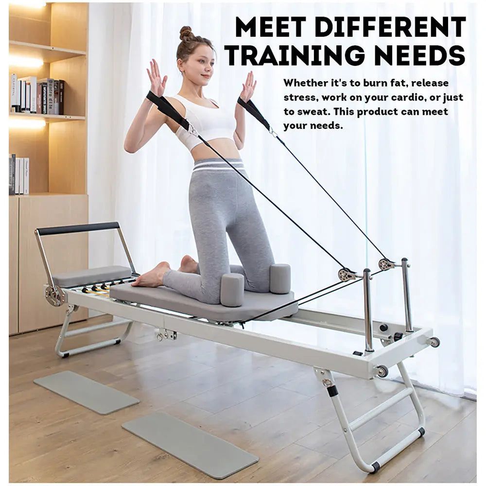 FLEXIO Multi-purpose Foldable Steel Frame Pilates Reformer Pilates Tables - Beige Home Gym