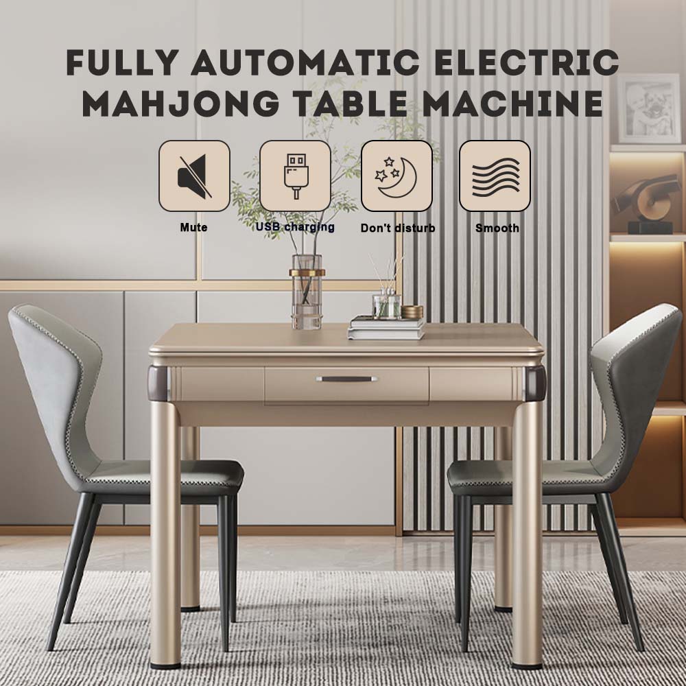 HEXJON Mute Dining Table PG/ Automatic Mahjong Table with Cover, Cup Holders, Ashtrays, Storage Boxes, and USB Charging