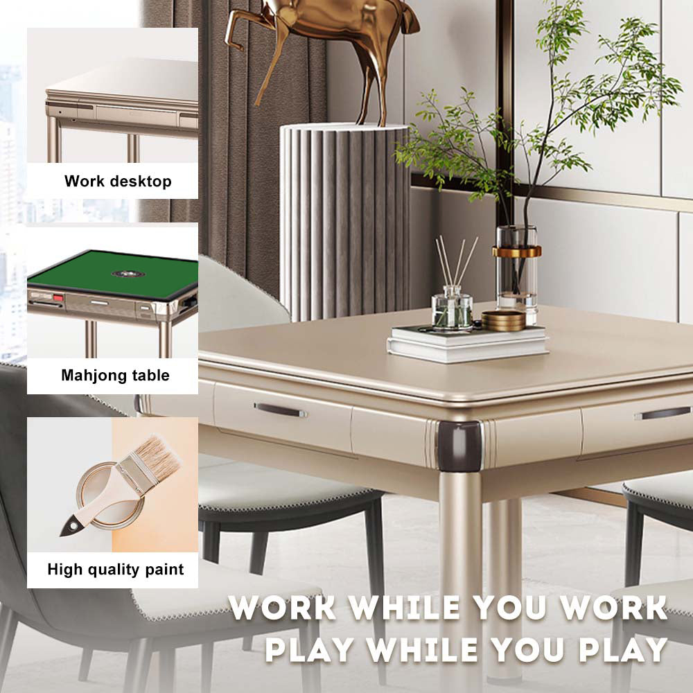 HEXJON Mute Dining Table PG/ Automatic Mahjong Table with Cover, Cup Holders, Ashtrays, Storage Boxes, and USB Charging