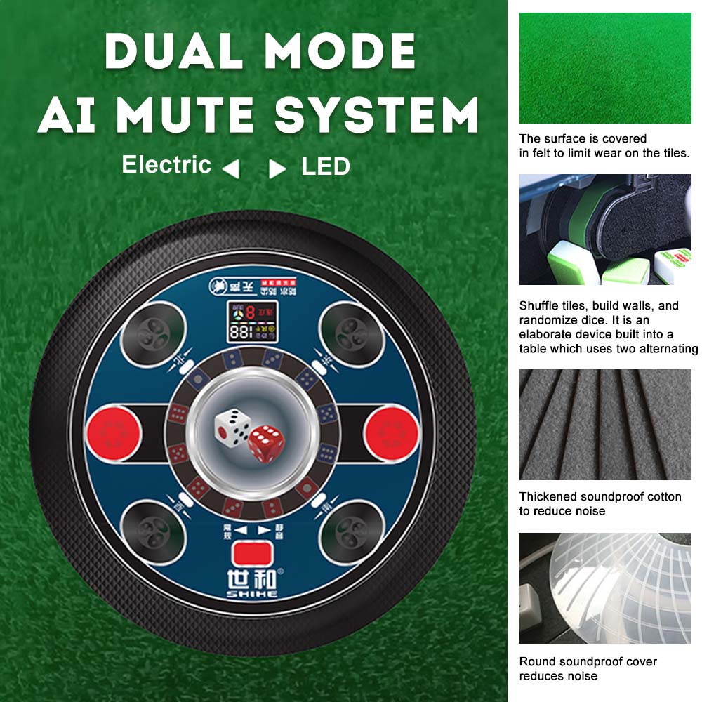 HEXJON Mute Dining Table PG/ Automatic Mahjong Table with Cover, Cup Holders, Ashtrays, Storage Boxes, and USB Charging