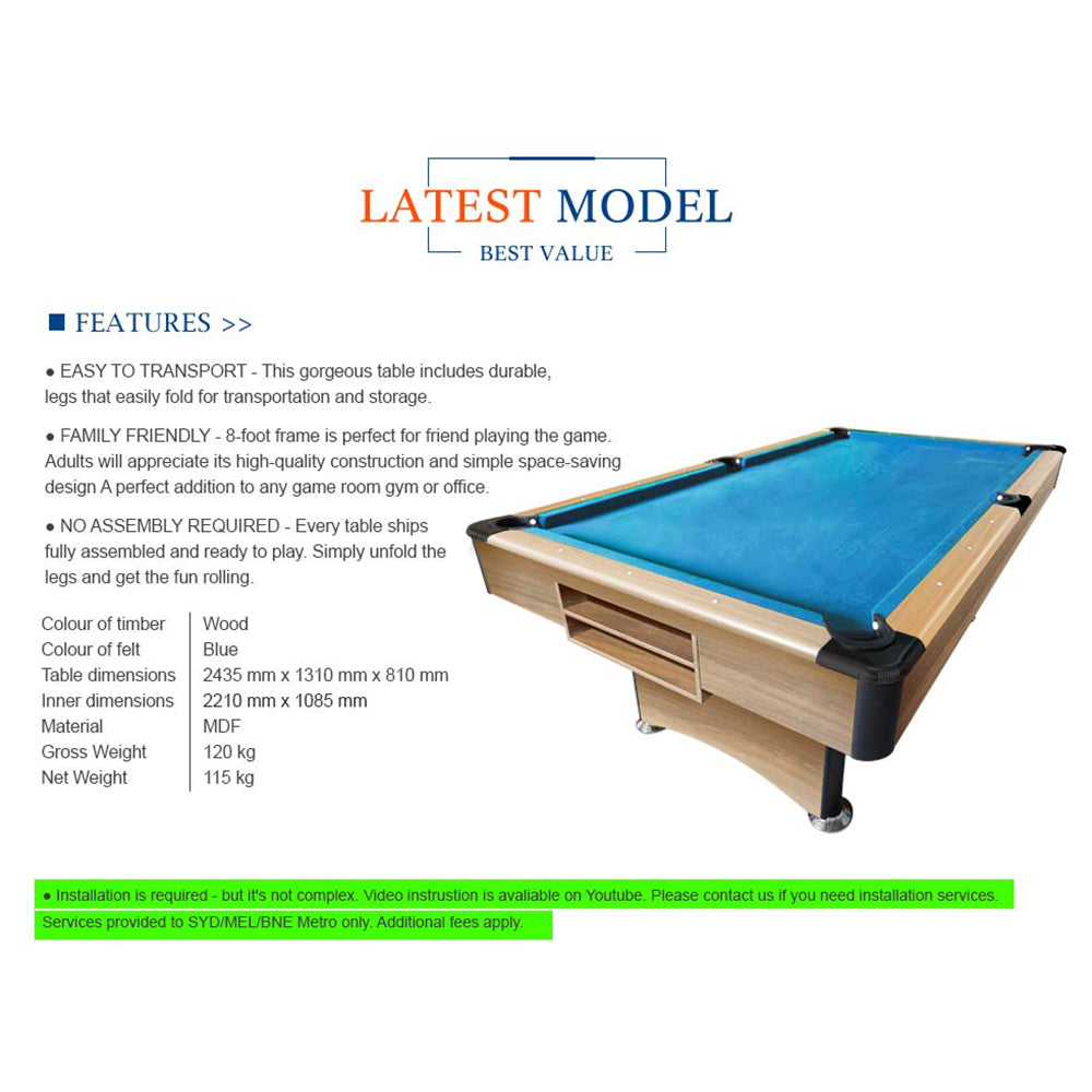 CUETIQ P038 8FT 3-IN-1 Foldable Pool Table Snooker Table Pool Table Billiards Game / Table Tennis Table / Dining Table