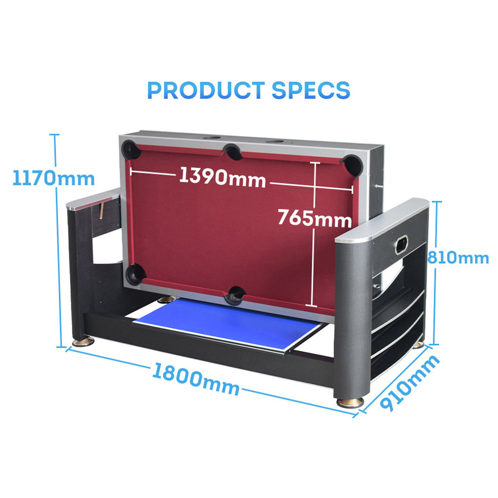 VERSA 6FT MDF 3-IN-1 Pool Table/Table Tennis Table/Air Hockey Black Frame