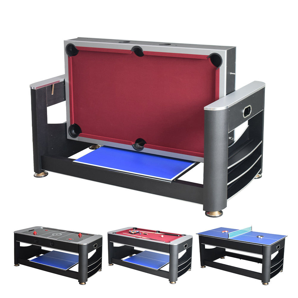 VERSA 6FT MDF 3-IN-1 Pool Table/Table Tennis Table/Air Hockey Black Frame