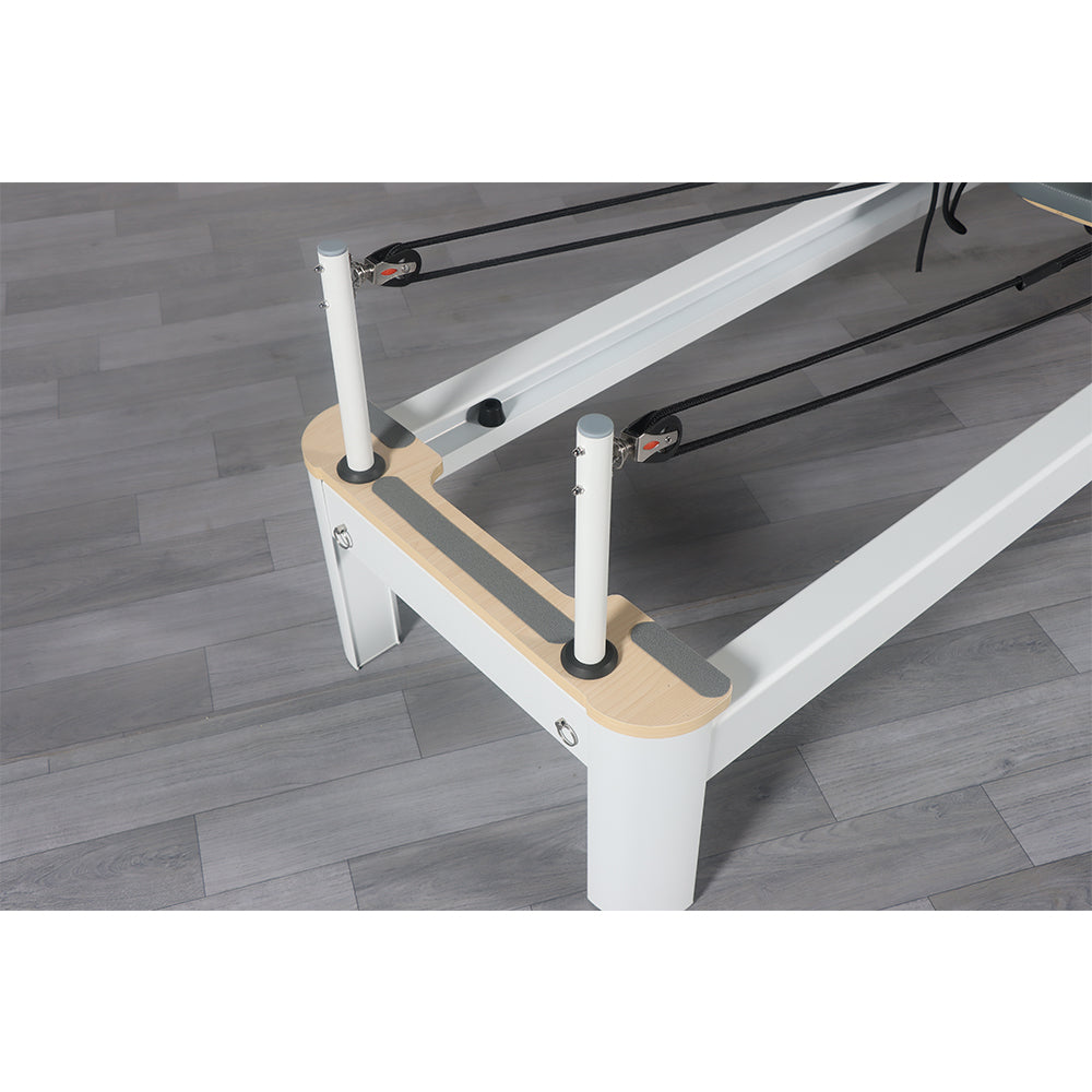 MN-S02 High Foot Bar Aluminum Alloy Frame Pilates Reformer Home Gym Train Equipment Machine - White&Gray