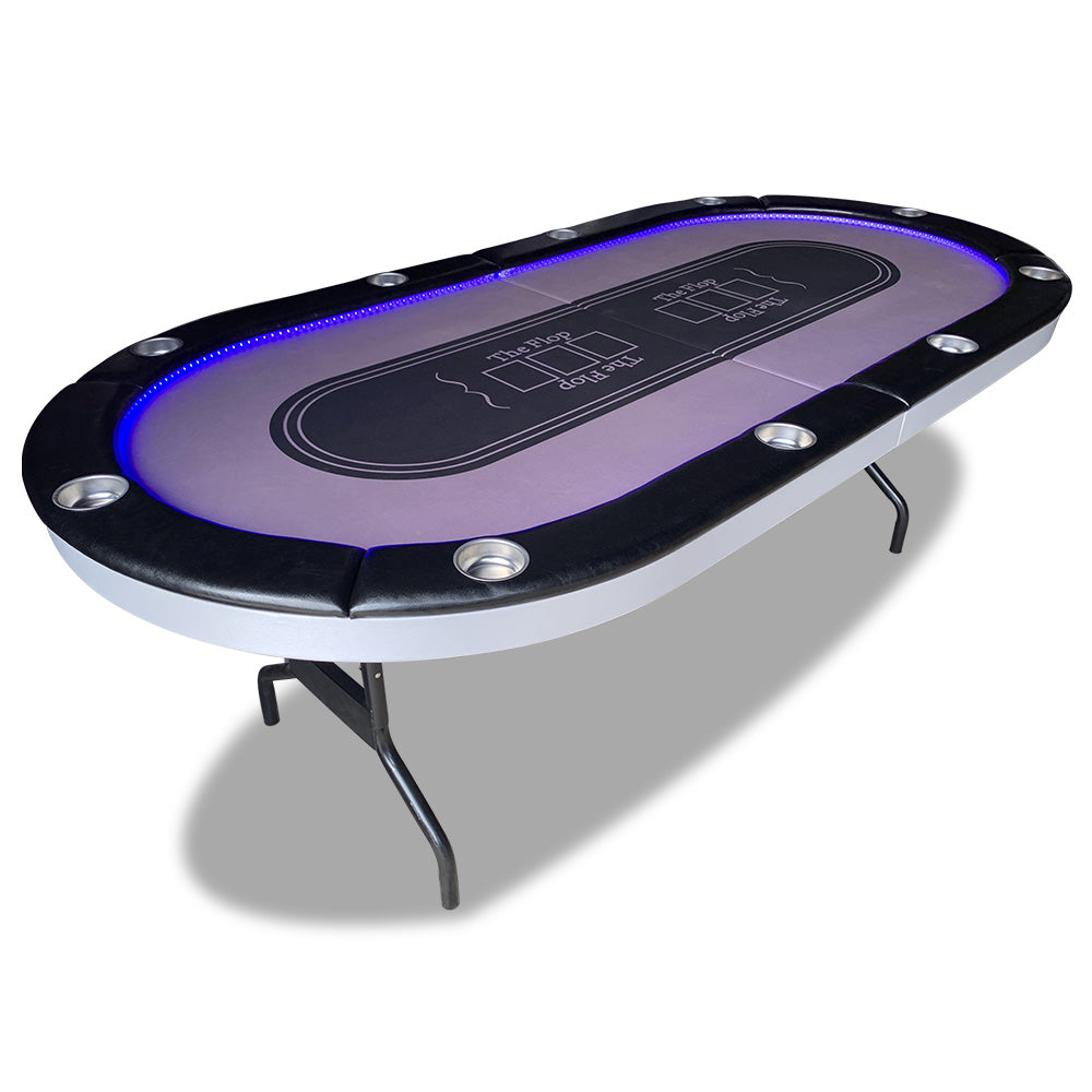 VERSA PK018 7FT MDF LED Light Foldable Poker Table 10 Players Gaming Game Room