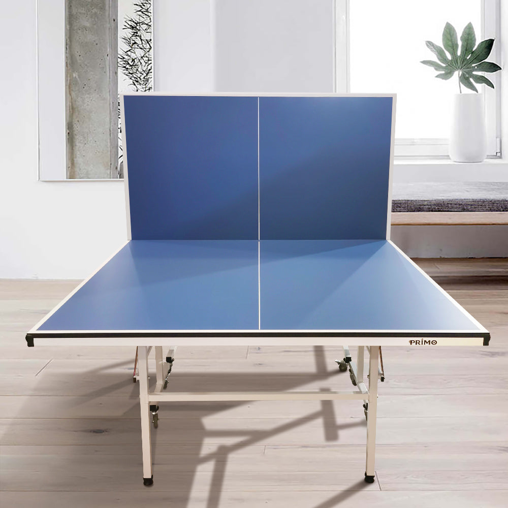 PRIMO Optimal 19mm Indoor Blue Foldable Solo Play Table Tennis Pingpong Table-Bats Balls Net