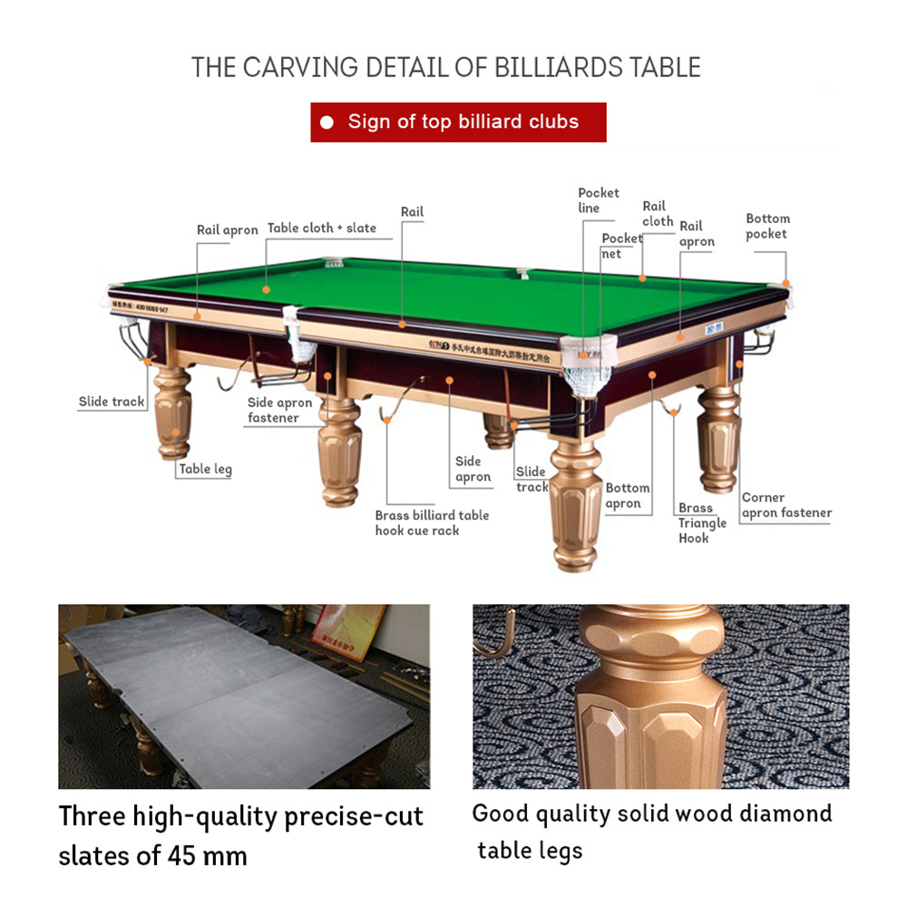 JOY Q8 9FT Chinese Luxury Slate Table Pool Table Gold Frame