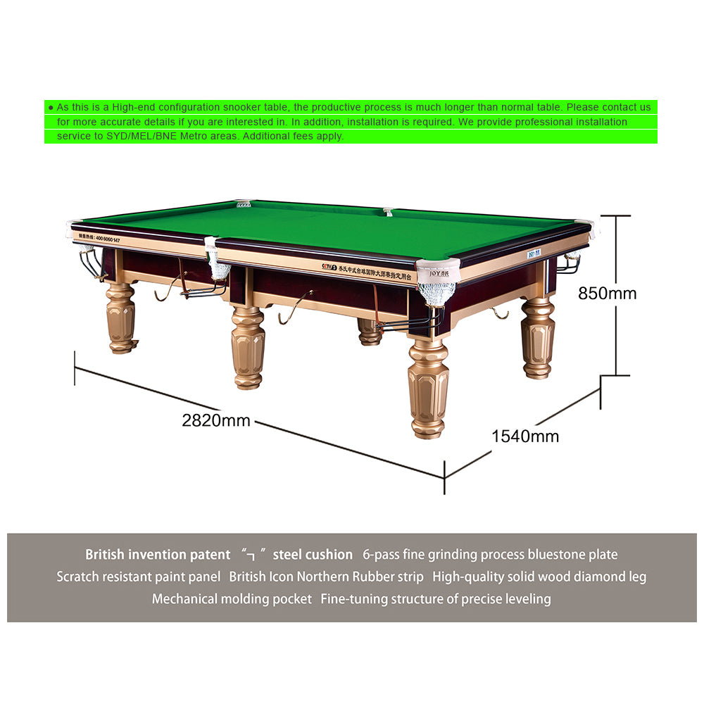 JOY Q8 9FT Chinese Luxury Slate Table Pool Table Gold Frame