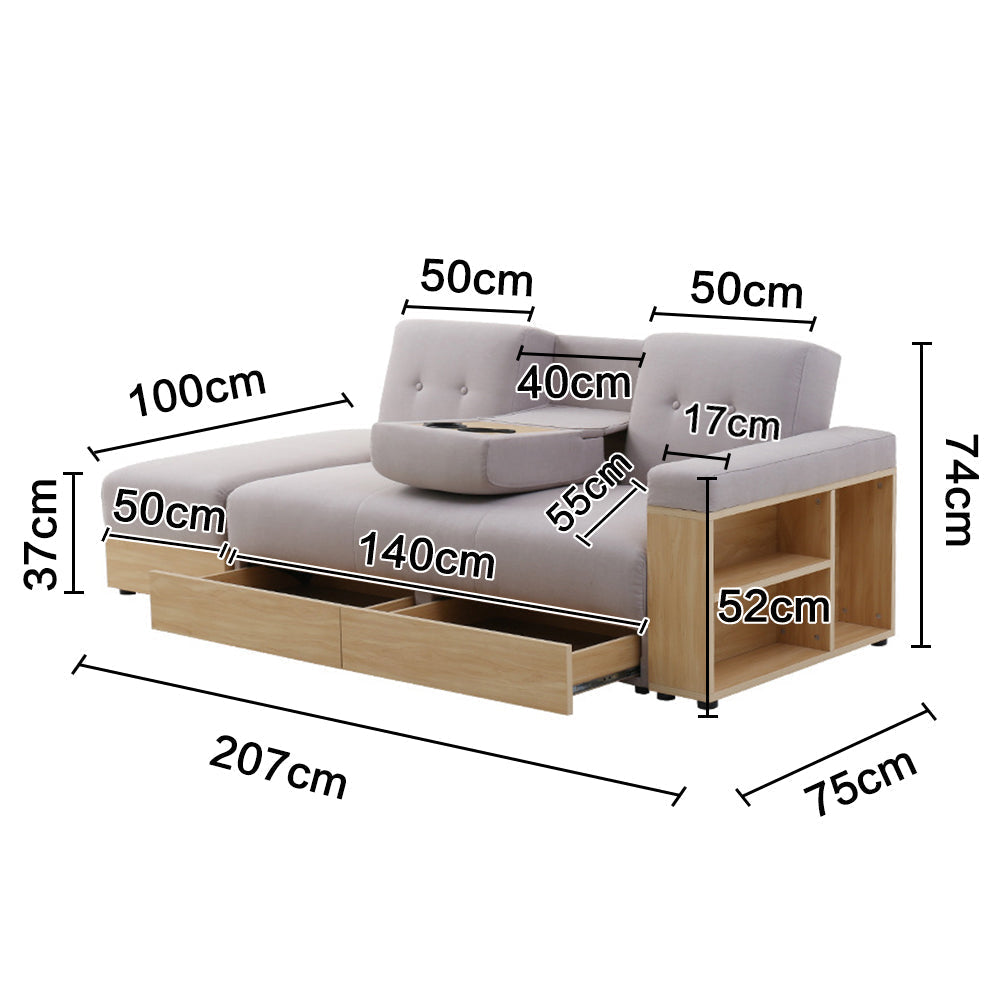 LIVARA 207CM Multi-functional Sofa Bed w/ Storage Space