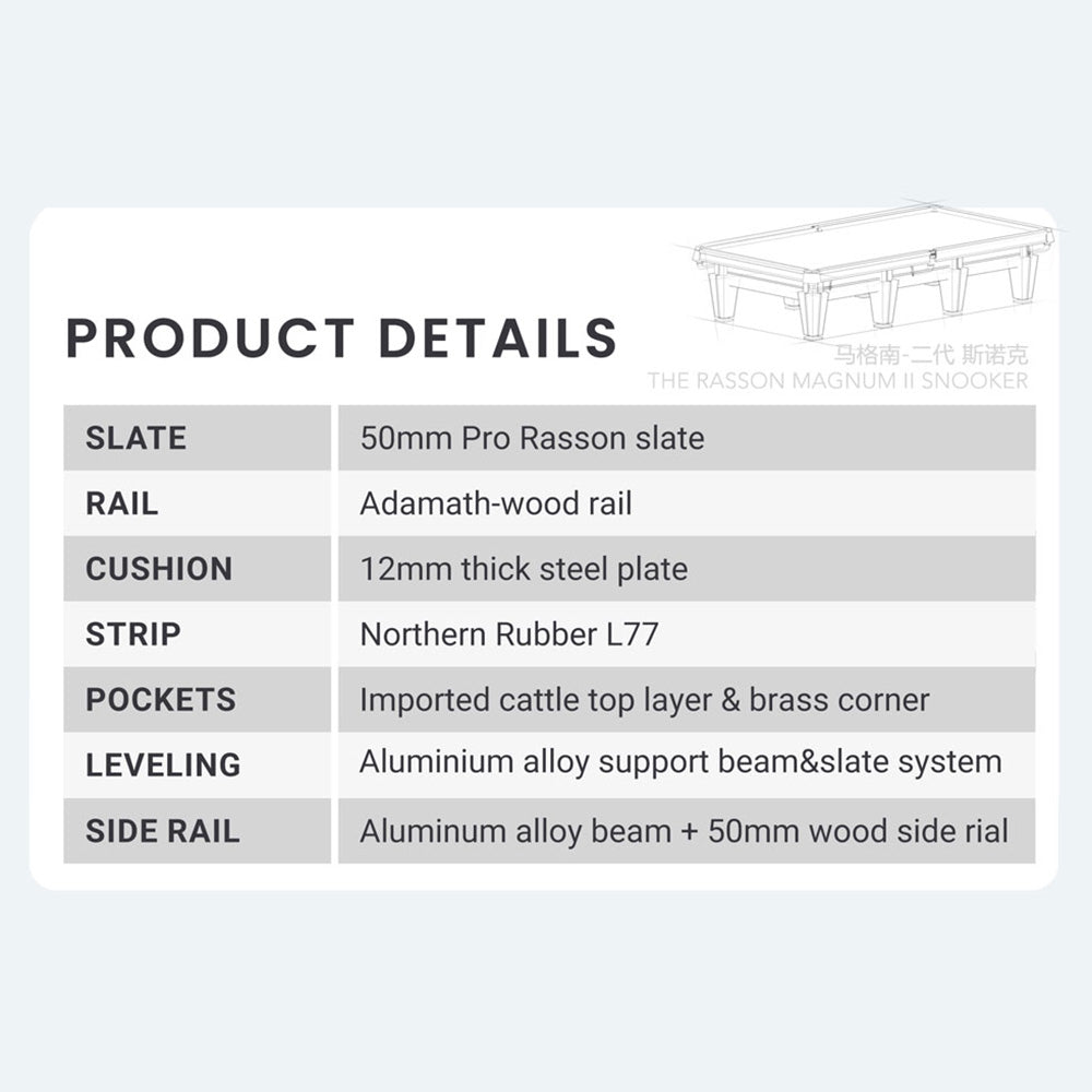 RASSON 12FT Magnum II Luxury Competition Pool / Billiards / Snooker Table