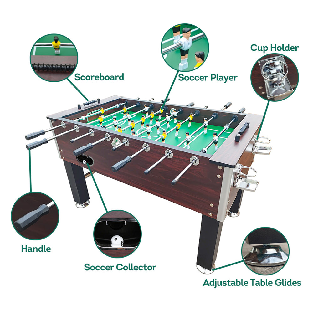 5FT Foosball Soccer Table With Solid Steel Rods Coffee Frame